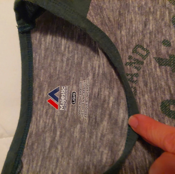 Majestic 90s y2k Oakland A's Baseball 3/4 sleeve tee Gray Green Large - Picture 3 of 6